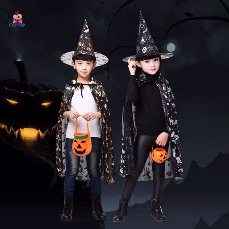 Áo Choàng Phù Thuỷ Kèm Mũ Halloween (Hàng Loại Đẹp)