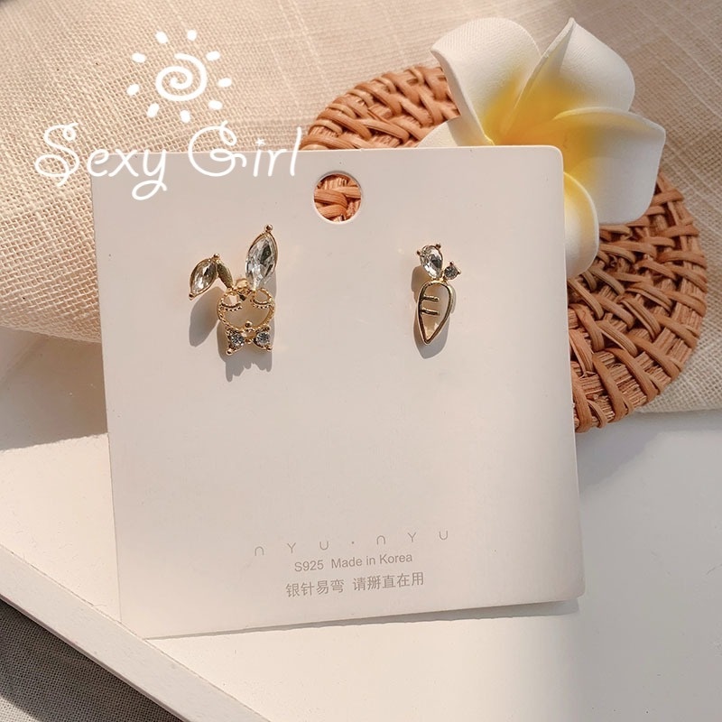 Bông Tai Bạc Hình Thỏ Và Cà Rốt Đơn Giản Dễ Thương Quyến Rũ Thời Trang Hàn Quốc