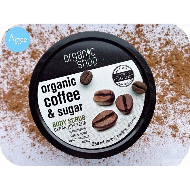 Tẩy da chết toàn thân ORGANIC SHOP COFFEE AND SUGAR + COCOA BODY SCRUB [Aimee1992]