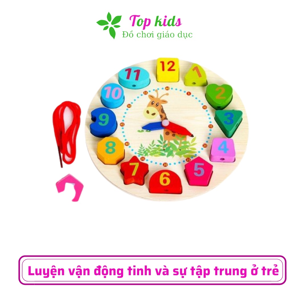 Đồ chơi montessori cho bé đồ chơi gỗ thông minh phát triển trí tuệ đồng hồ hình khối giáo dục sớm - TOPKIDS