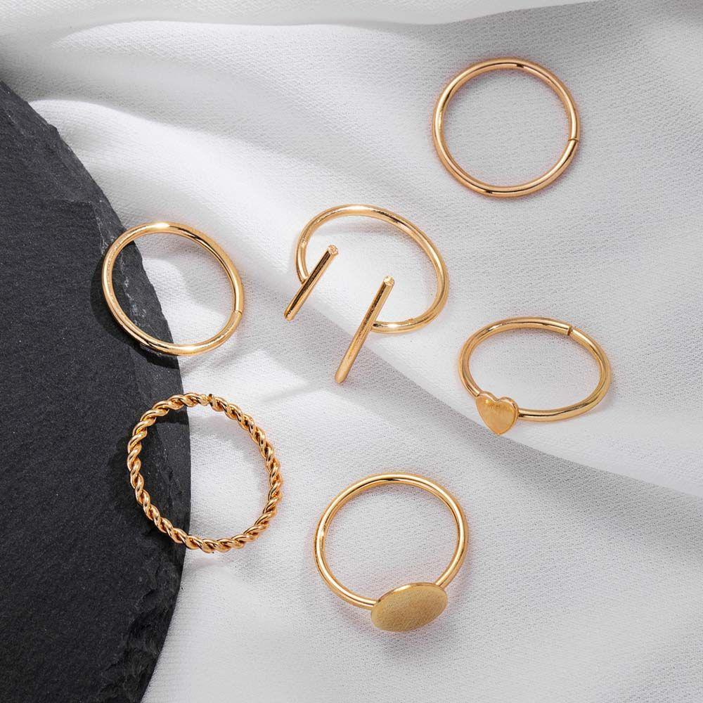 Set 6 Nhẫn Tròn Bằng Hợp Kim Thời Trang|Nhẫn Khớp Ngón Tay Thiết Kế Độc Đáo Cá Tính