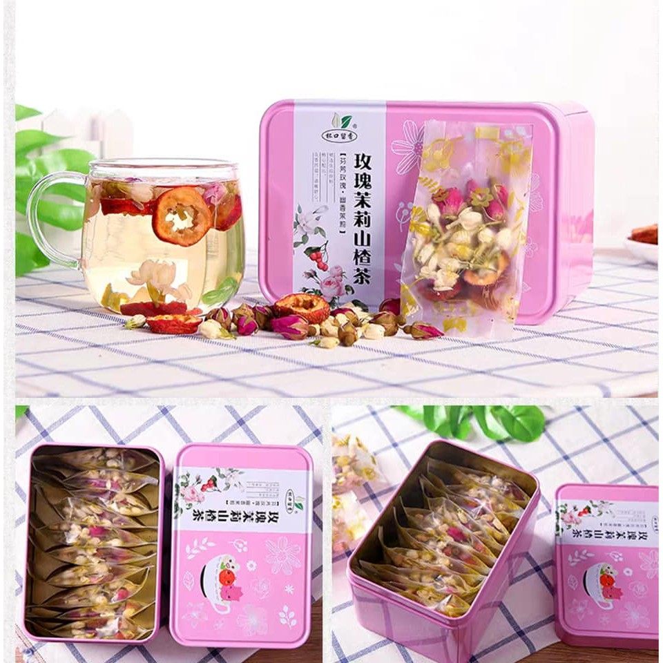Set 10 gói Trà Hoa Hồng Hoa Lài Sơn Trà - Trà Giảm Mỡ Đẹp Da (HỘP THIẾC)