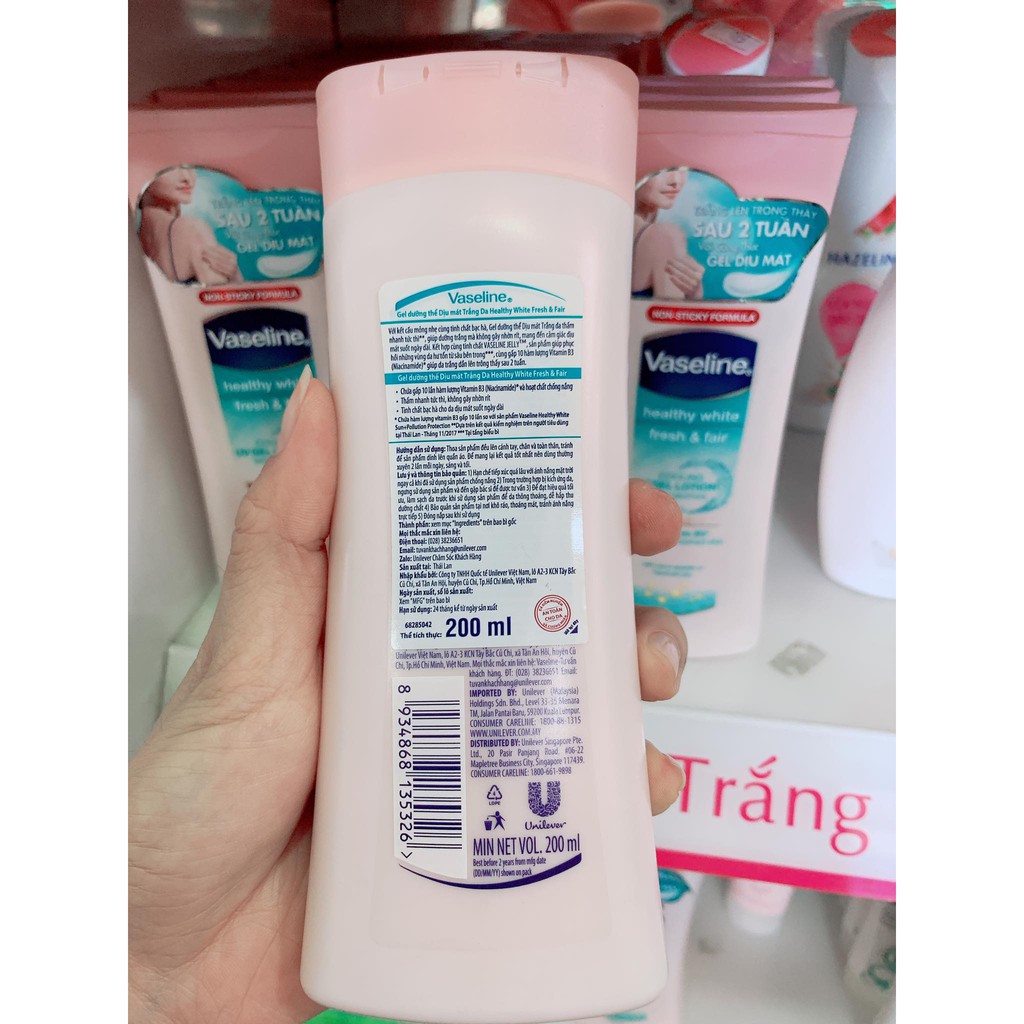 Sữa Dưỡng Thể Vaseline Dịu Mát Sáng Da Healthy White Fresh &amp; Fair Cooling UV Gel Lotion 200ml