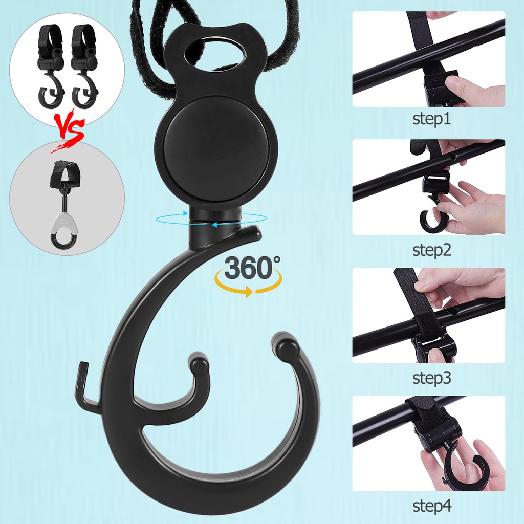 Set 2 Móc Nhựa Gắn Xe Đẩy Em Bé Xoay 360 Độ