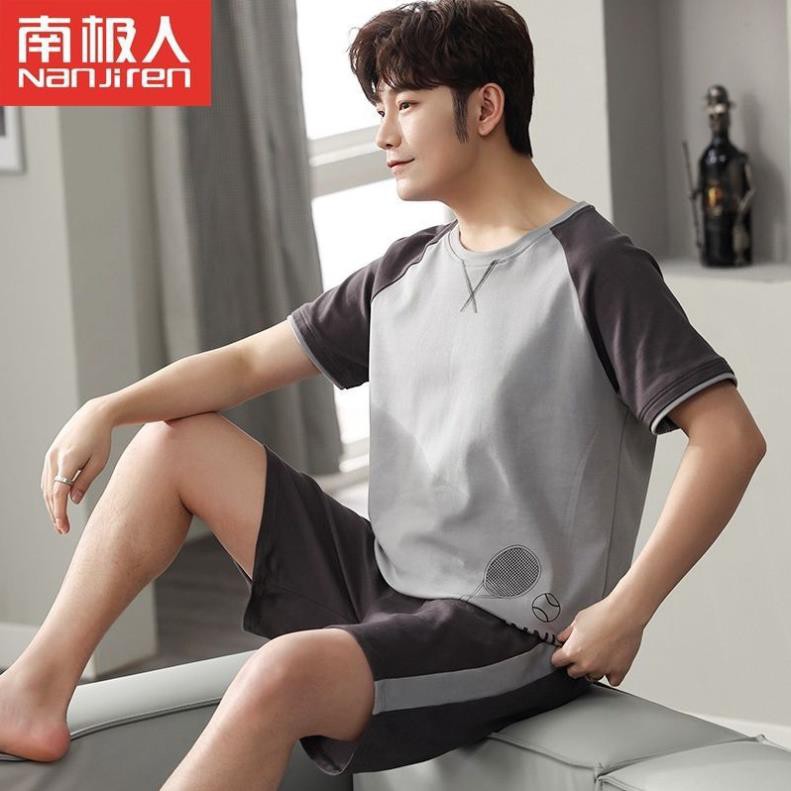 ┅㍿Antarctic pyjama, quần đùi nam ngắn tay cotton mùa hè, học sinh trung cơ sở hè viên mỏng dịch vụ tại nhà  ྆