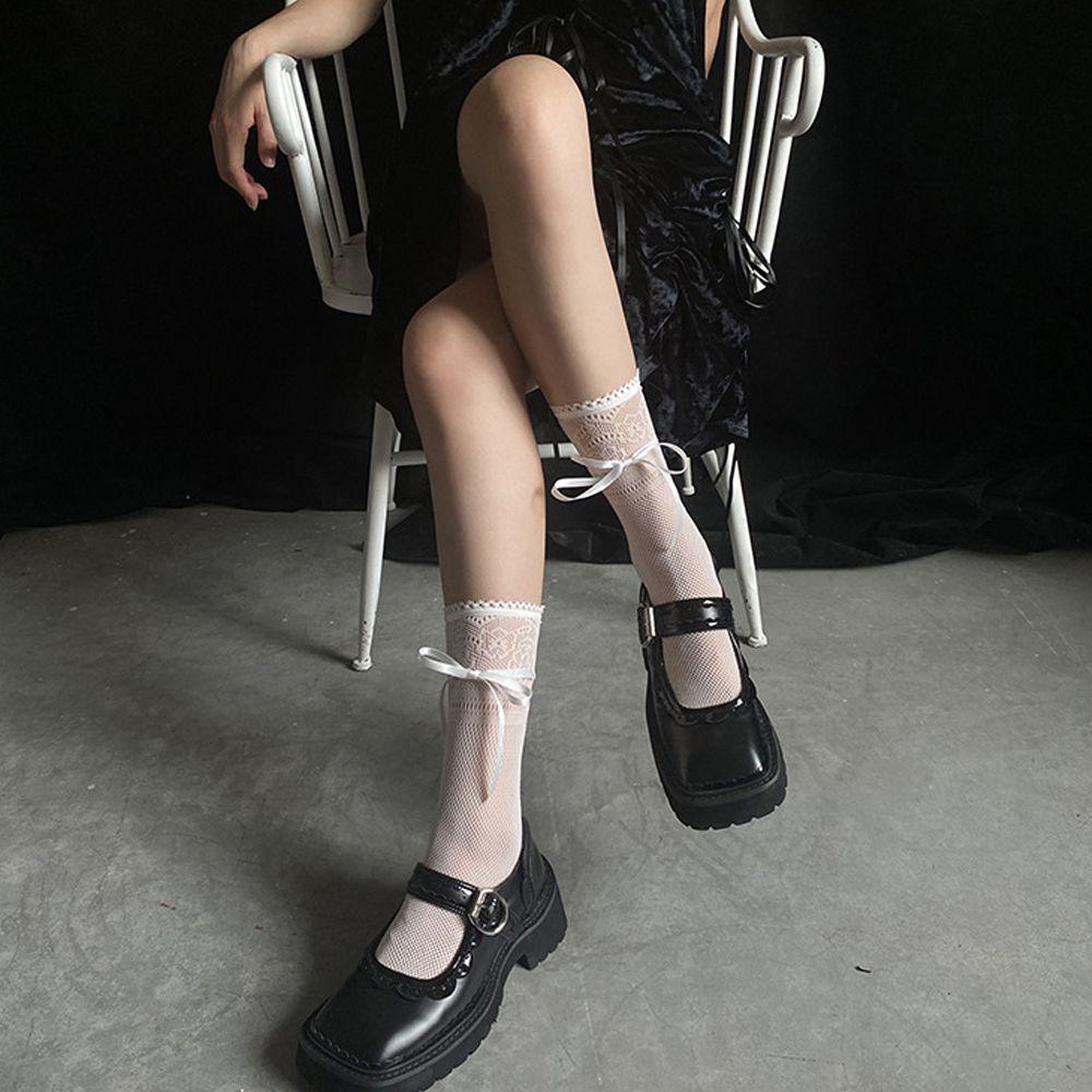 HARRIETT Tất Lưới Trong Suốt Phối Ren Hoa Phong Cách Lolita