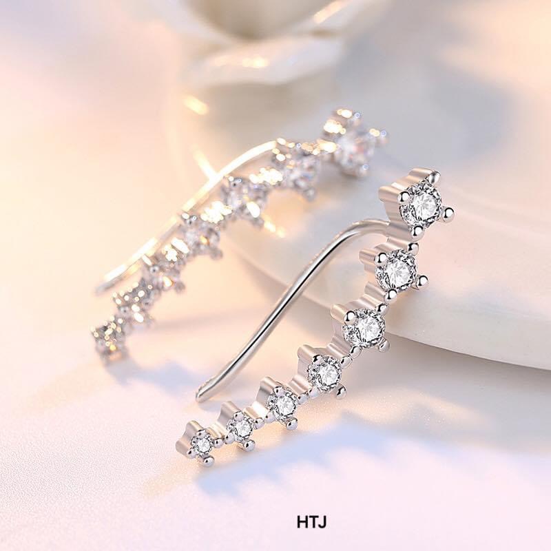 Khuyên tai nữ bạc thật đính đá chốt gài kẹp vành LINH MIU SILVER
