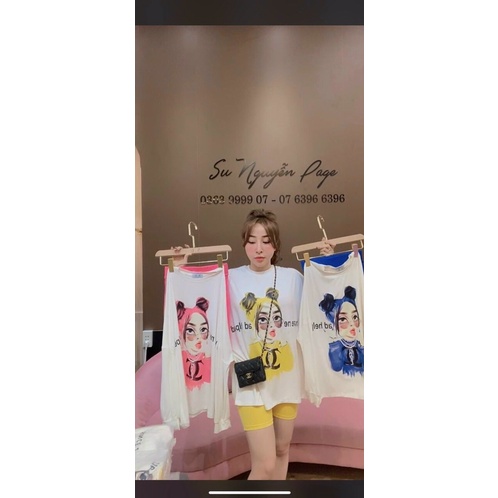 sét bộ quần ngố phối áo thun giấy in hình cute