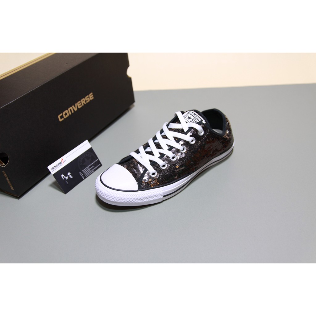 Giày Converse chính hãng thấp cổ vải đen óng ánh CTVD34