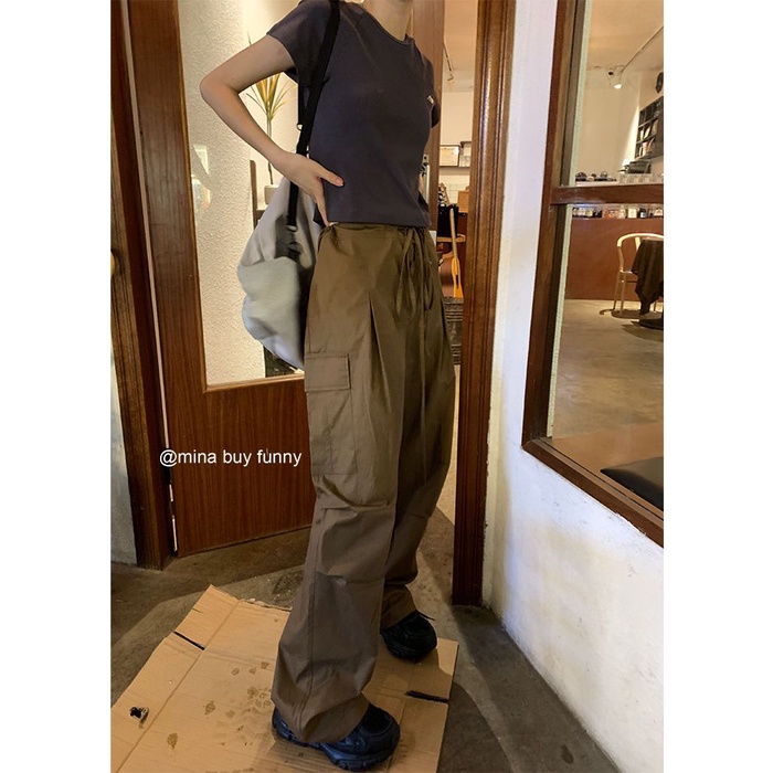 Niche Quần Yếm Dây Rút Phong Cách Đường Phố Mỹ Thường Ngày Cho Nữ