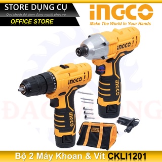 12v bộ combo máy khoan 10mm & siết vít dùng pin lithum ingco ckli1201