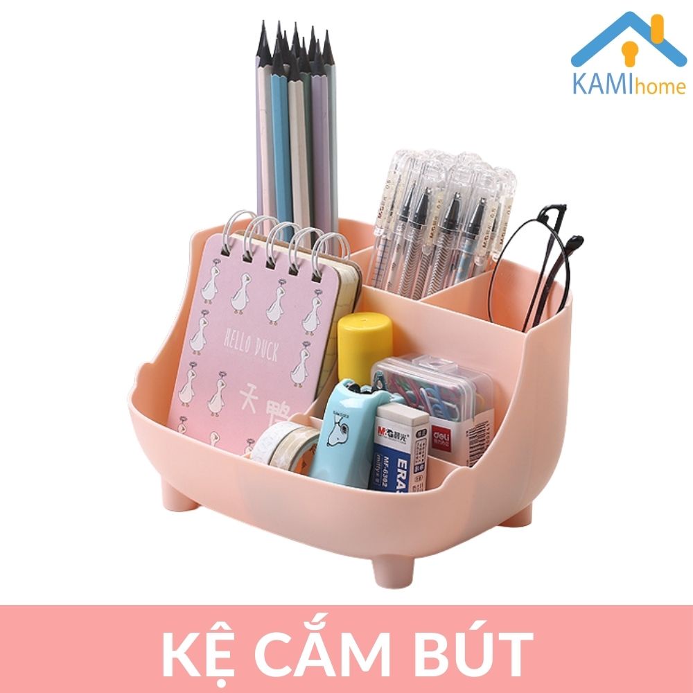 Kệ cắm bút và chứa đồ để bàn 6 ngăn có kê điện thoại cỡ 19*13*Cao11cm nhựa Thái Lan mã 18008