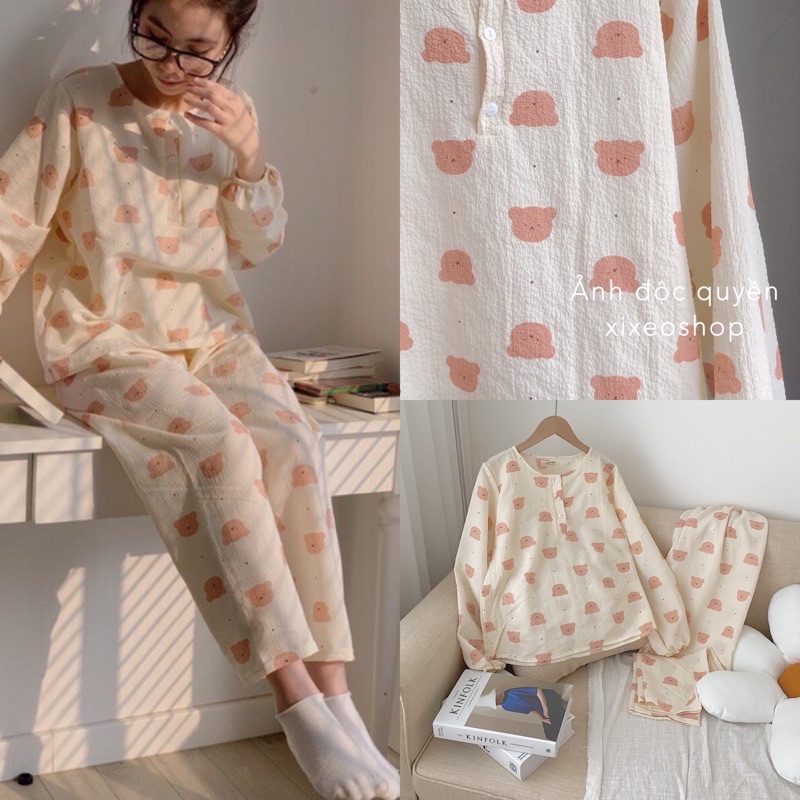 Bộ ngủ pijama chất đũi nhăn dễ thương xixeoshop - v70 | BigBuy360 - bigbuy360.vn