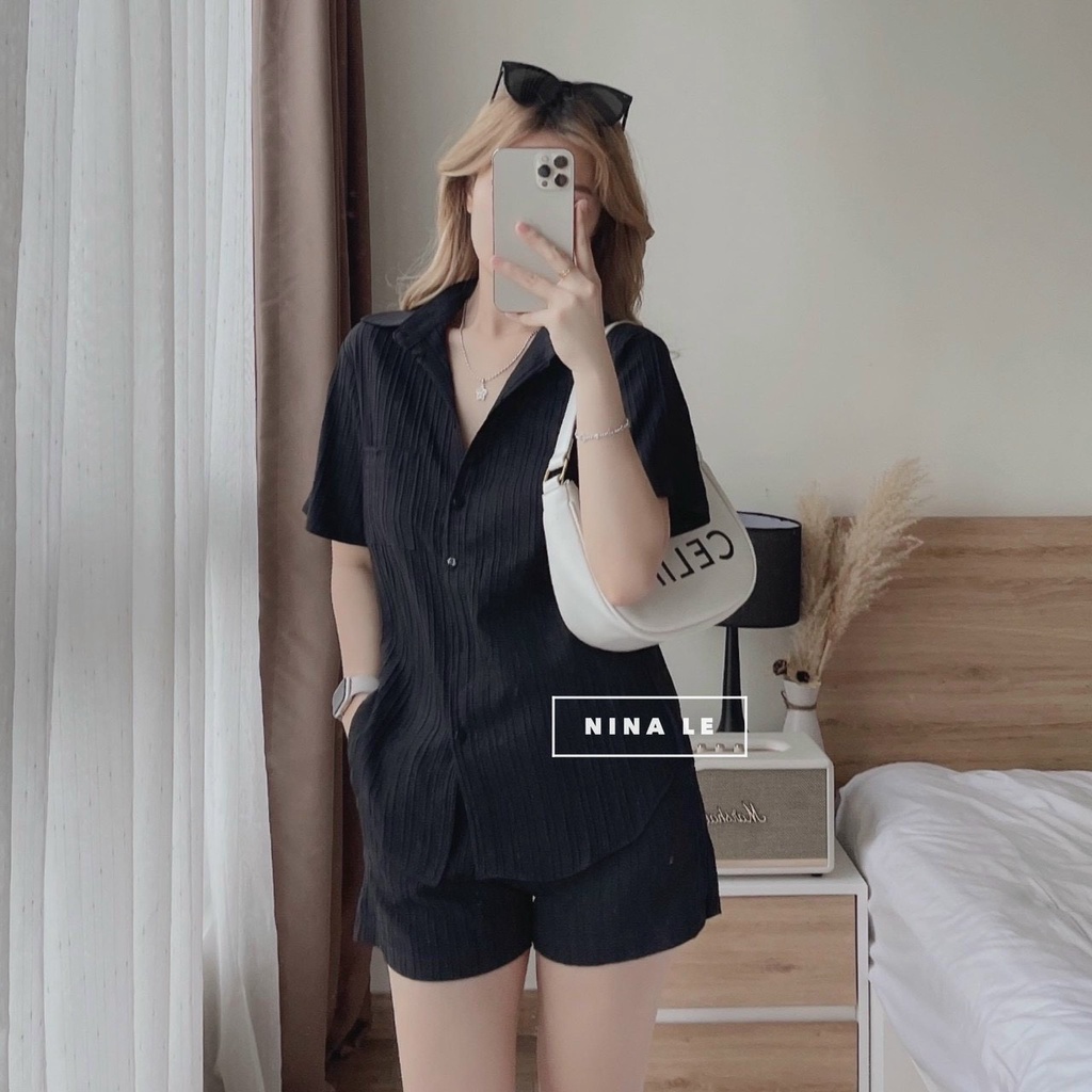 [Miễn Phí Ship 50K-GIAN HÀNG CHÍNH HÃNG] Sét Bộ Nữ Thời Trang Mặc Đi Chơi, Sét Bộ Đùi Xô Gân Nổi Cao Cấp Y Hình Áo Sơ Mi