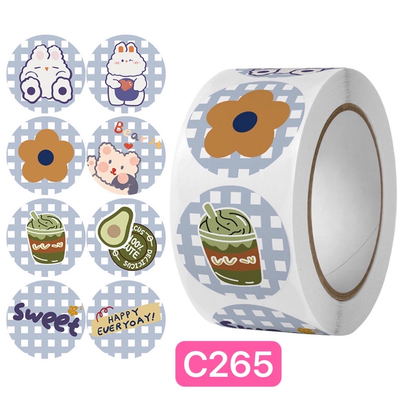 Cuộn 500 sticker dán kích thước 1 inch mẫu ngộ nghĩnh