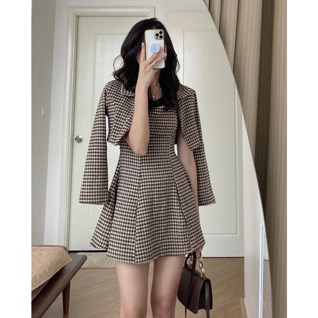 (ảnh thật) Audrey set váy 2 dây mix vest dạ 5411 | BigBuy360 - bigbuy360.vn