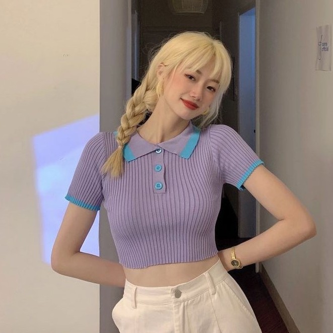 Áo thun tay ngắn cổ polo thời trang Hàn Quốc cho nữ