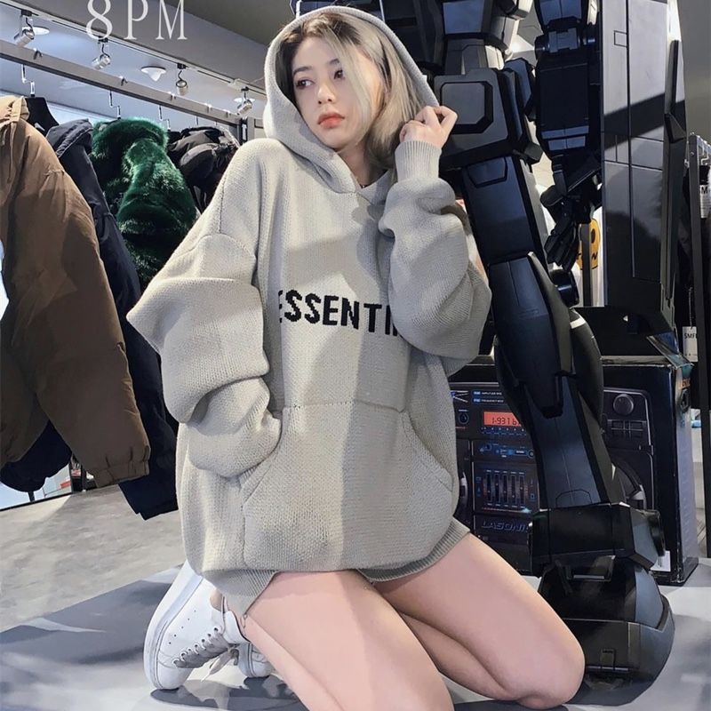Áo hoodie len FEAR OF GOD FOG ESSENTIALS Knit SS21 bản cao cấp, Áo khoác có mũ form rộng ESSENTIALS len dệt kim oversize
