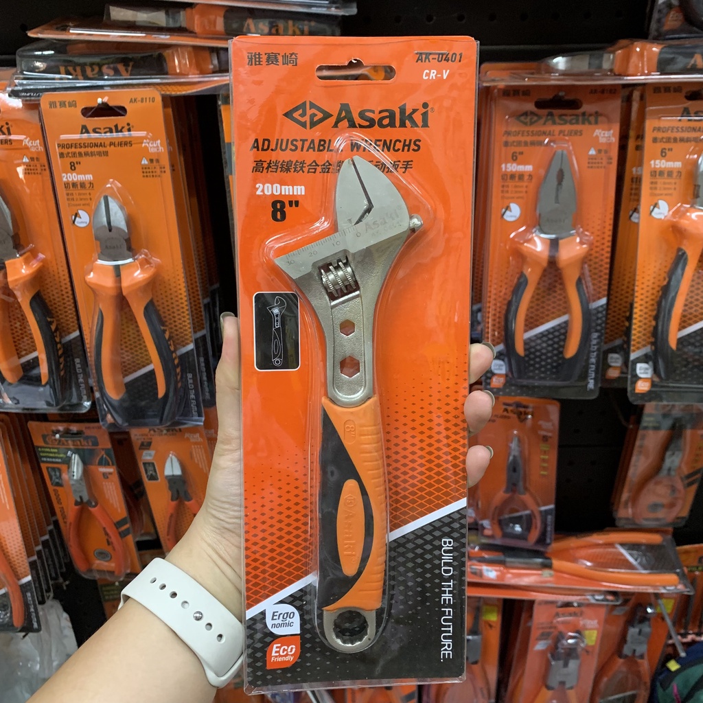 Mỏ lết cao cấp [HÀNG CHÍNH HÃNG] ASAKI cán bọc nhựa PVC chống trượt 8inch-200mm AK-0401