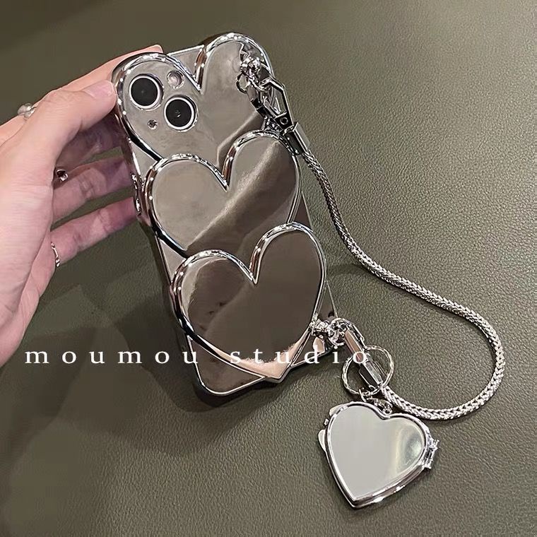 Ốp Điện Thoại Mềm Mạ Điện Phối Dây Xích Trái Tim Kiểu Mới Cho Iphone 11 13 12promax xr xs