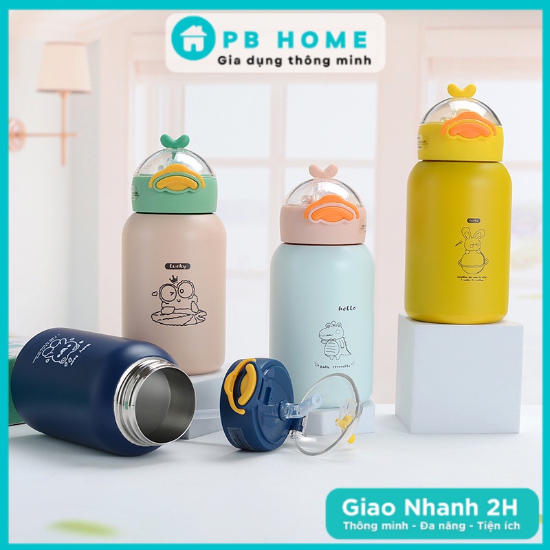 Bình Nước Giữ Nhiệt Inox 304 Cao Cấp Hình Vịt Con POR033, Bình Đựng Nước Đi Học Cho Bé Xinh Xắn