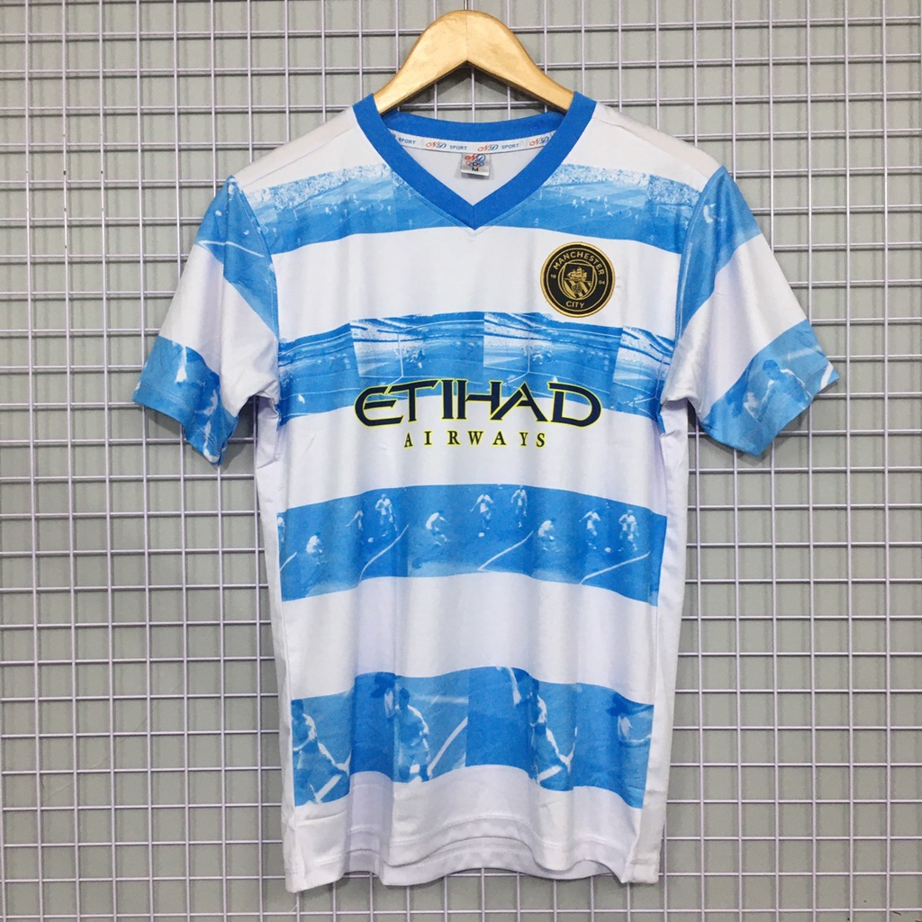 Bộ quần áo đá banh Man City MC Trắng sọc xanh ngang training ND2023