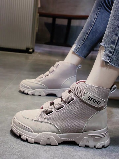 Bốt nữ cao cổ, giày boots nữ dây dán thời trang SPORT