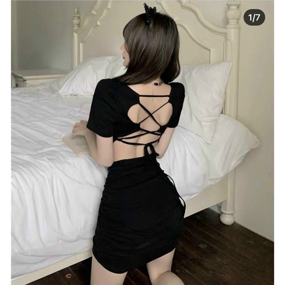ĐẦM BODY ĐEN ĐAN DÂY LƯNG SEXY.