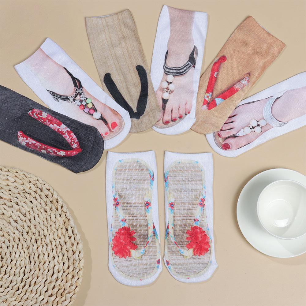 Vớ Cotton Mềm Mại Cổ Thấp In Họa Tiết Múa Ba Lê 3D