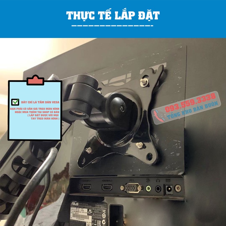 Tấm Dán Siêu Chắc Tạo Ốc VESA - Dùng Cho Màn Hình 17 - 27 Inch Không Có Lỗ Ốc VESA  - Lắp Với Giá Treo Màn Hình Máy Tính