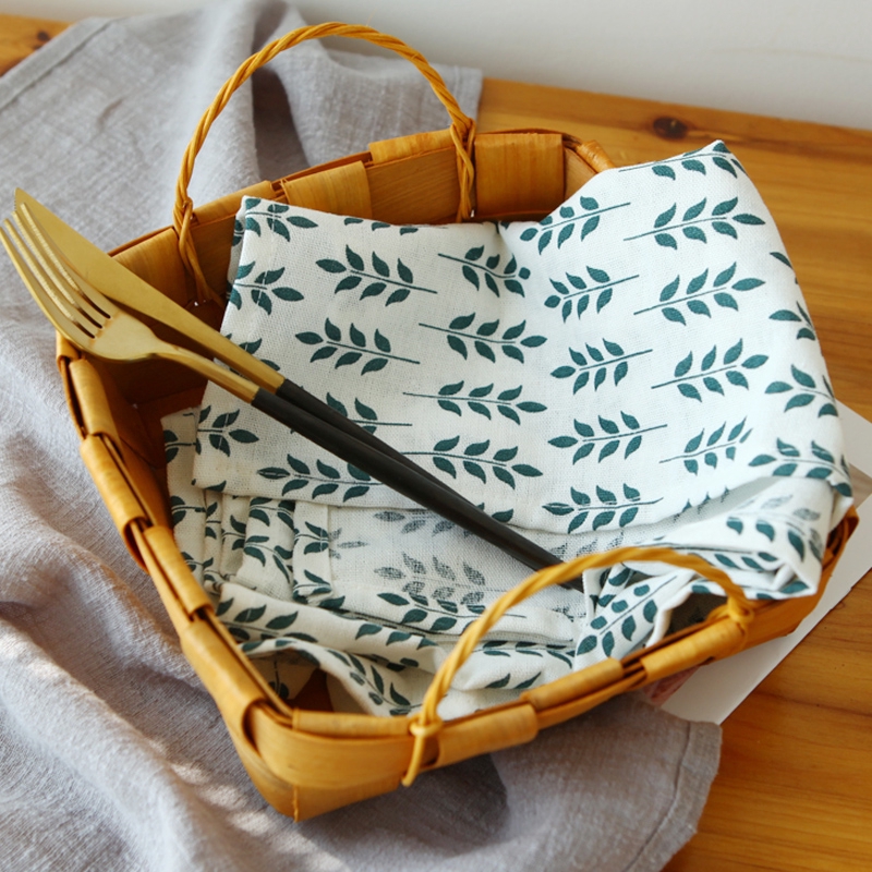 Khăn trải bàn vải cotton chịu nhiệt họa tiết lá cây trang nhã