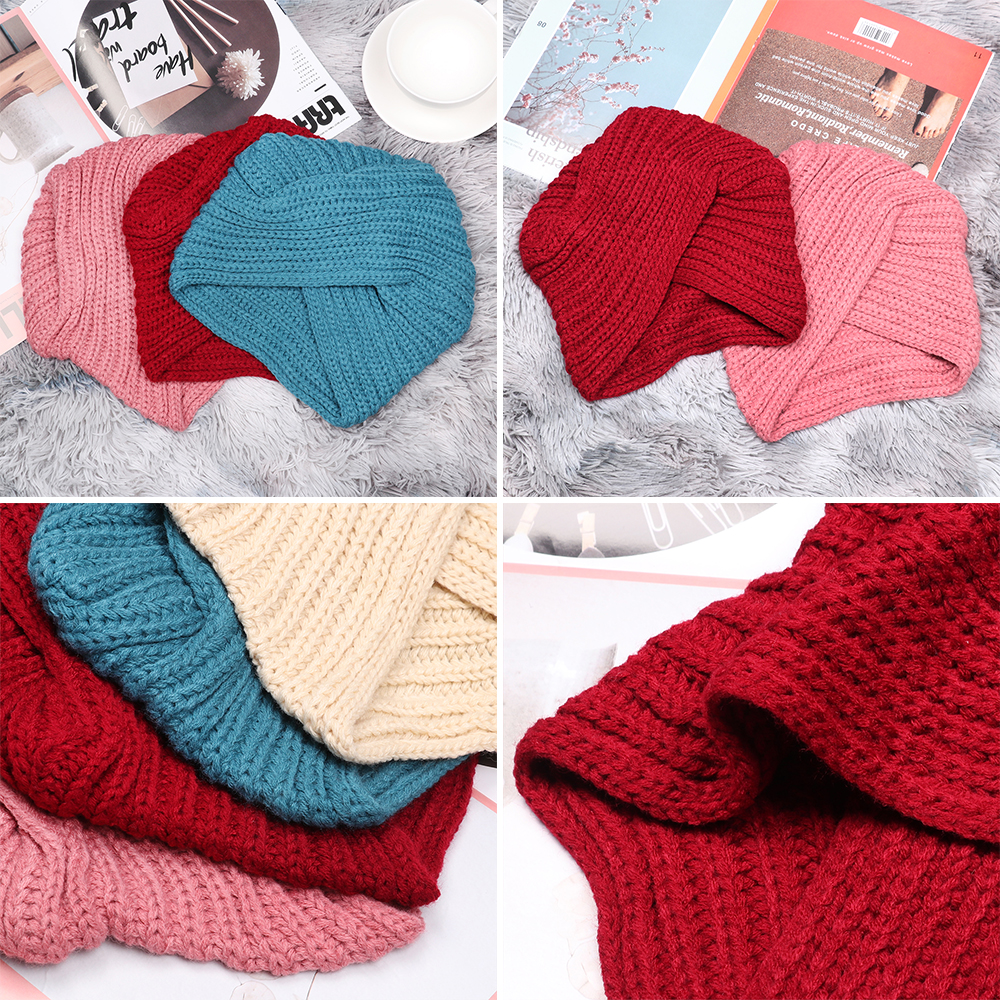 💋MAX New Turban Headband Warm Hair Scarfs Knot Bandanas Women Center Cross Autumn Winter Solid Knitting Turban Cap/Multicolor