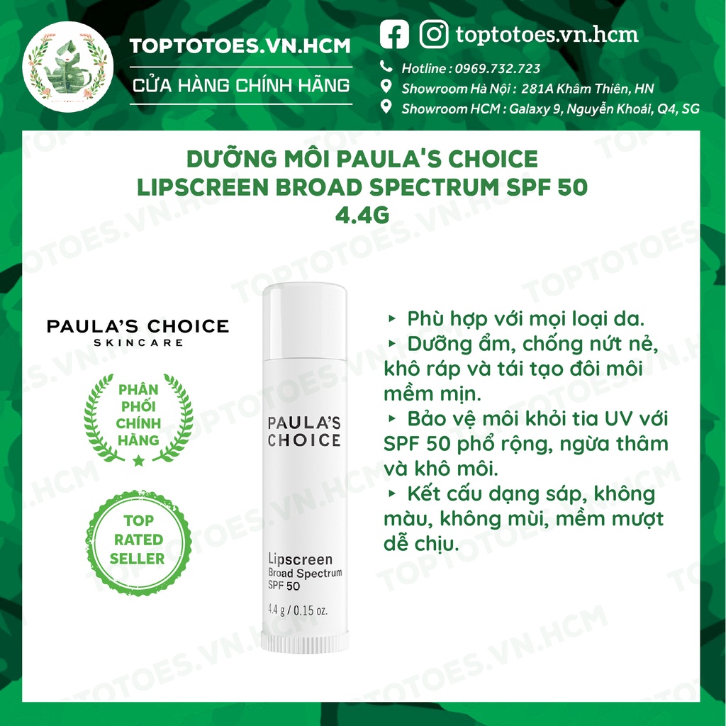 Dưỡng môi chống nắng Paula's Choice LipScreen Broad Spectrum SPF 50 - 4.4g [NHẬP KHẨU CHÍNH HÃNG 100%]