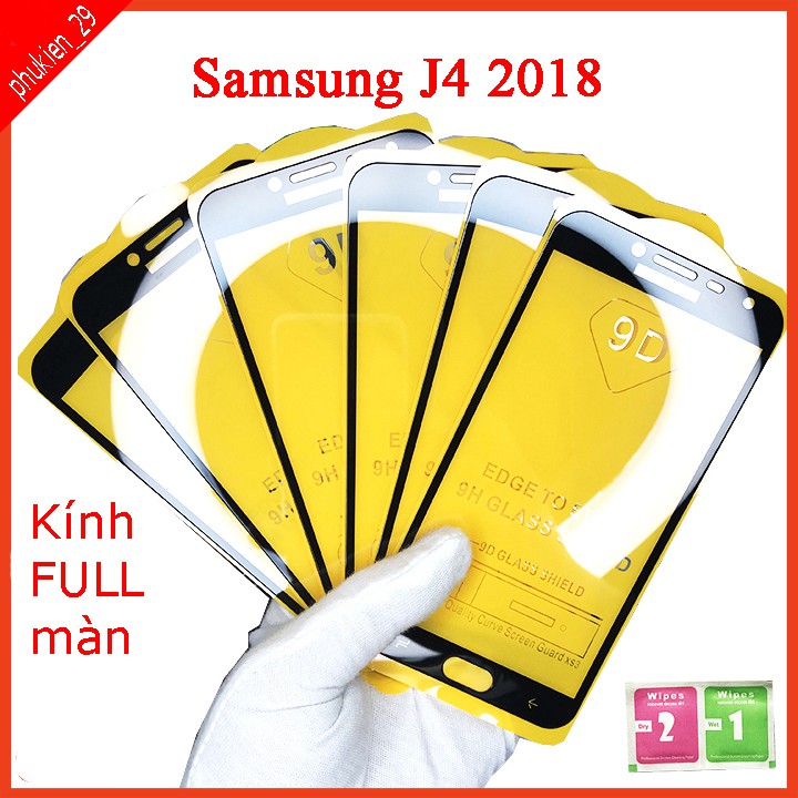 Kính cường lực Samsung J4 2018 , Kính cường lực full màn hình, Ảnh thực shop tự chụp, tặng kèm bộ giấy lau kính