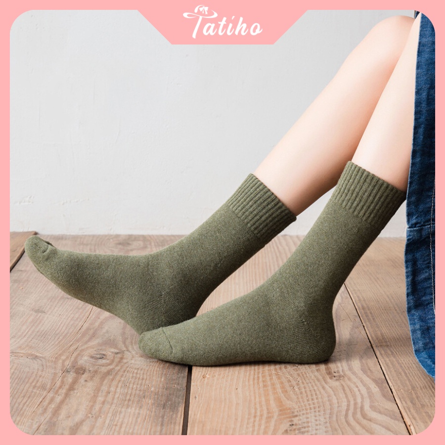 Vớ Tất Cotton Trơn Dày Cổ Cao Nam Nữ Unisex Thời Trang Thu Đông Phong Cách Hàn Quốc - Tatiho - Mã TV030