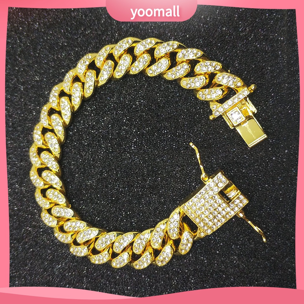 Vòng Tay Dạng Chuỗi Xích Đính Đá Sáng Bóng Phong Cách Hip Hop Cho Nam Giới