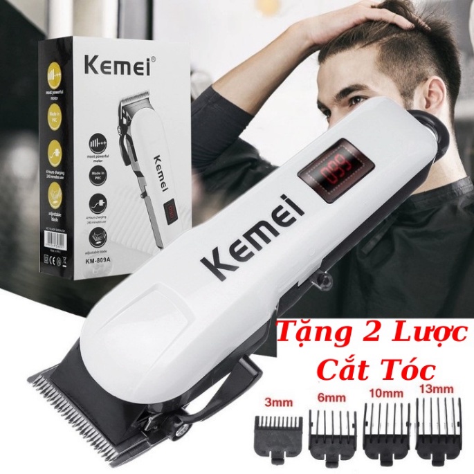 Tông đơ cắt tóc không dây chuyên nghiệp KEMEI KM- 809A|  Máy hớt tóc cầm tay cao cấp gia đình. Kèm kéo, đèn, áo choàng..