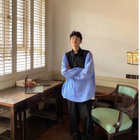 Áo Khoác Nam Dài Tay Cổ Bẻ Thời Trang Hàn Thiết kế nối mới sọc đứng cổ áo sơ mi lỏng lẻo Zipper áo sơ mi