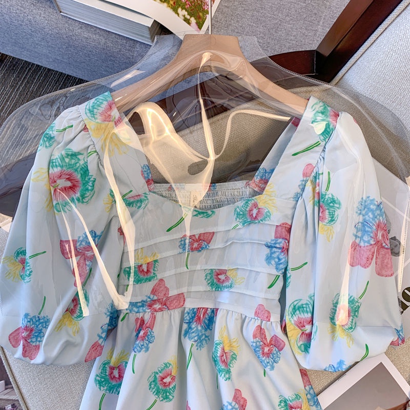 Áo Kiểu Tay Ngắn Cổ Vuông In Hoa Thời Trang Mùa Hè Xinh Xắn Cho Nữ
