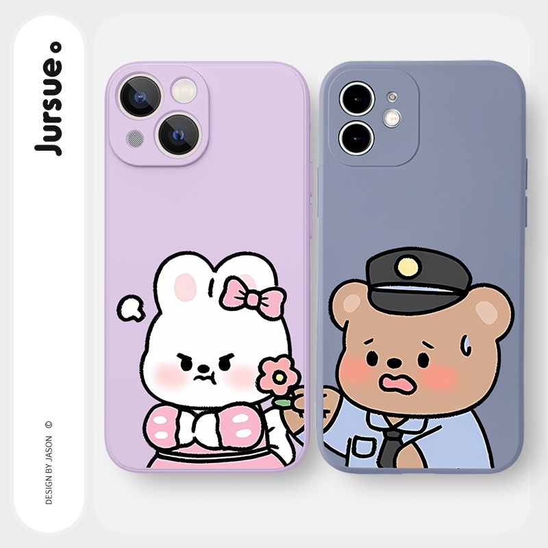 Ốp lưng JURSUE mềm hoạt hình cặp đôi dễ thương đẹp Cho iPhone 14 13 12 11 Pro Max SE 2020 X XR XS 8 7 ip 6S 6 Plus Y2402