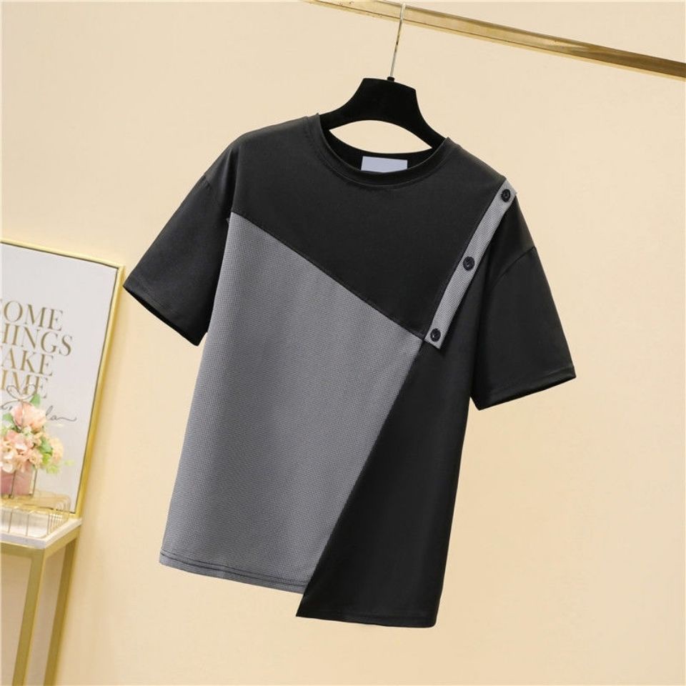 Áo Thun Đen Tay Ngắn Dáng Rộng Chất Liệu Polyester Thời Trang Mùa Hè Phong Cách Hàn Quốc Cho Nữ