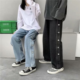 Fashionable denim jeans office pants straight-tubular foldable well-fitting denim washed denim