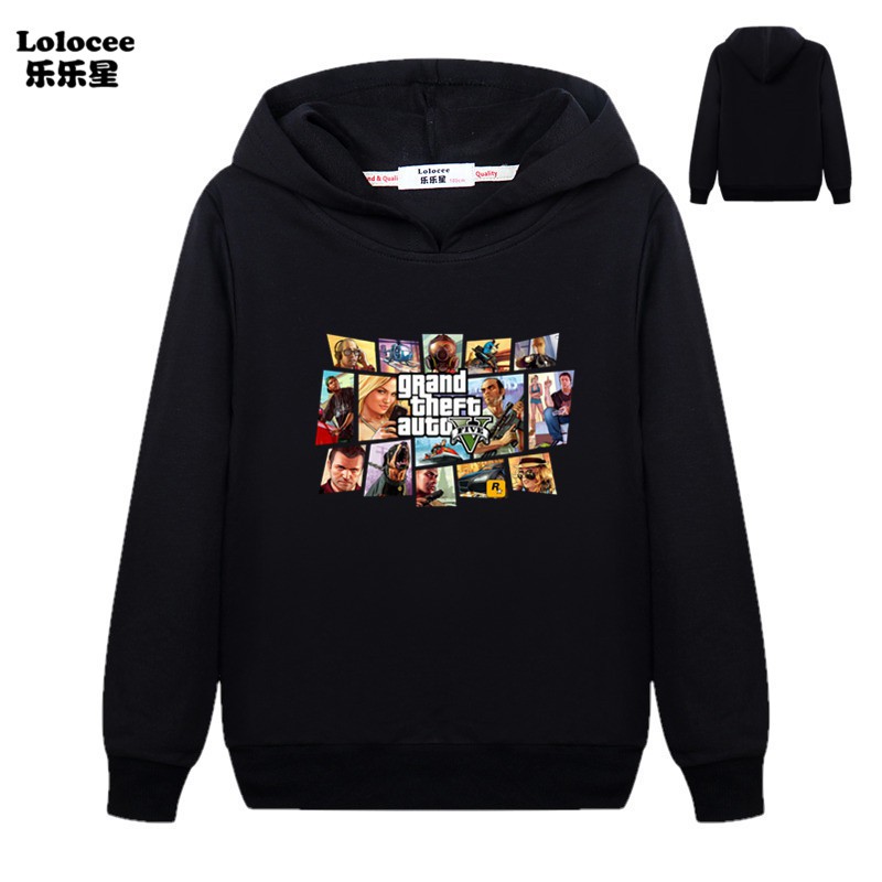 Áo Hoodie Đen In Logo Game Gta Cho Bé Trai