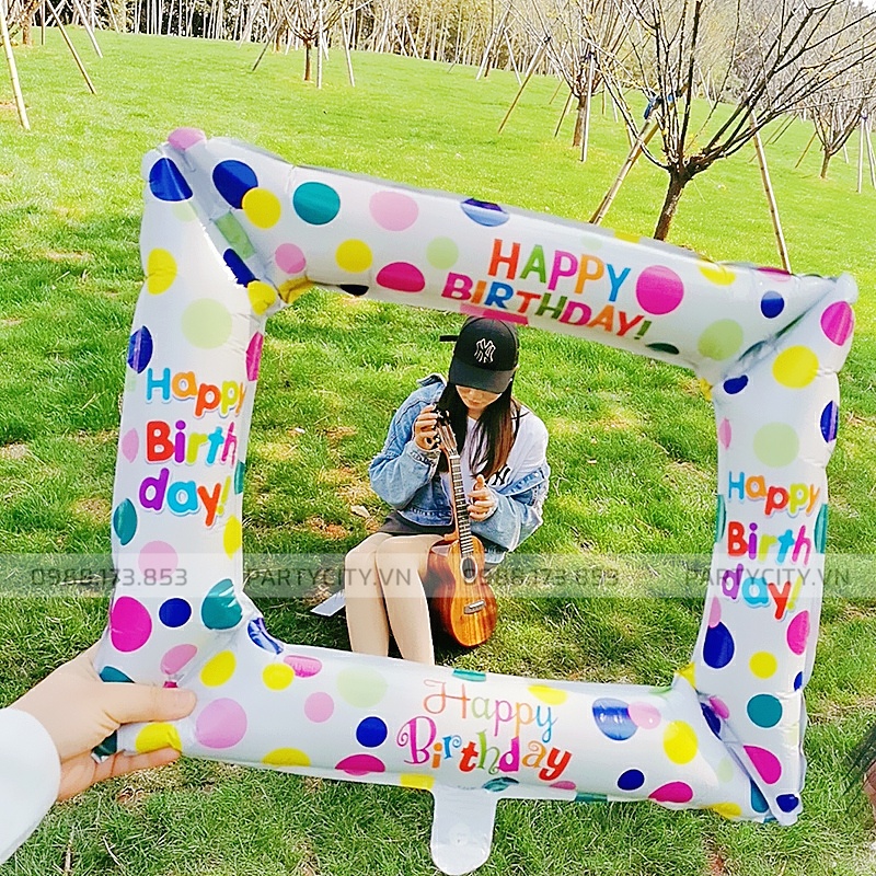 Khung hình Happy Birthday bong bóng dễ thương, đạo cụ chụp hình tiệc sinh nhật, party kiểu Hàn Quốc