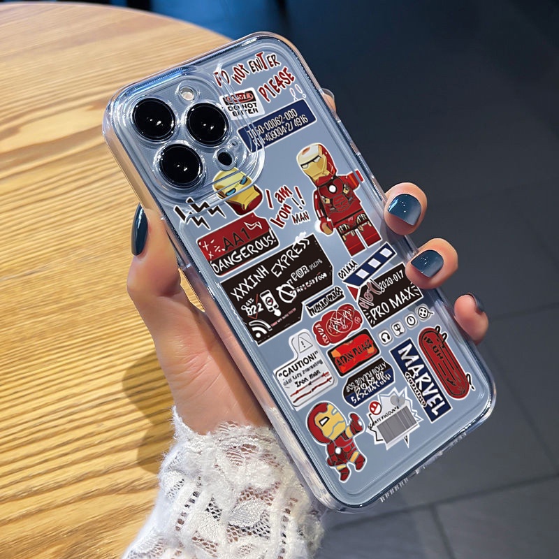 Ốp Điện Thoại TPU Gel Đệm Khí Chống Rơi Màu Trong Suốt Hình iron Man Cho iPhone 13 Pro Max 14 12 11 XR 8 7 SE 2022