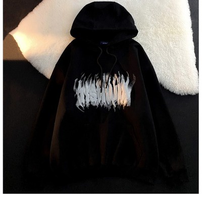 Áo hoodie dáng rộng rãi họa tiết in chữ phong cách cổ điển Hàn Quốc cho nữ