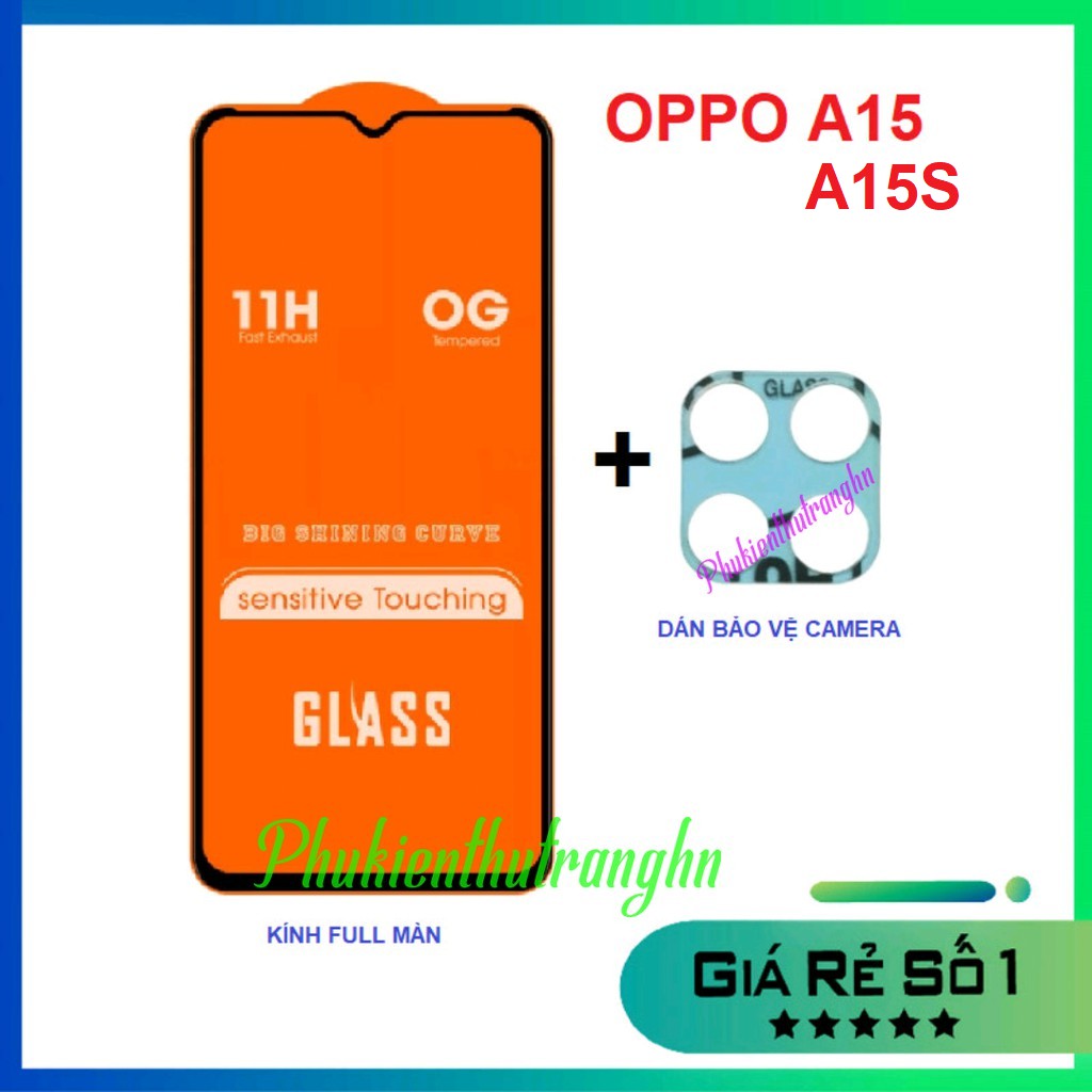 Combo Oppo A15 kính cường lực full màn hình + dán bảo vệ camera chống xước chống bụi bẩn