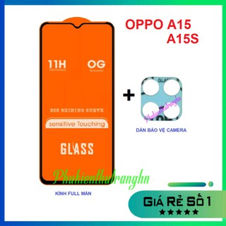 Combo Oppo A15 kính cường lực full màn hình + dán bảo vệ camera chống xước chống bụi bẩn