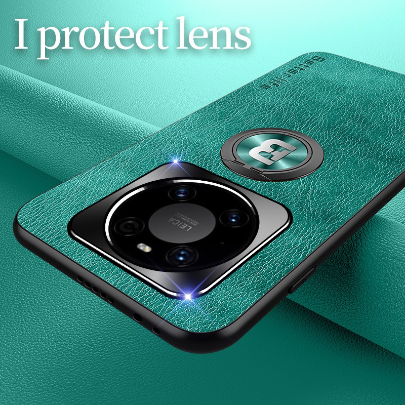 Ốp điện thoại da mềm siêu mỏng có giá đỡ hình nhẫn từ tính miếng kim loại bảo vệ camera cho Huawei Mate 40 Pro
