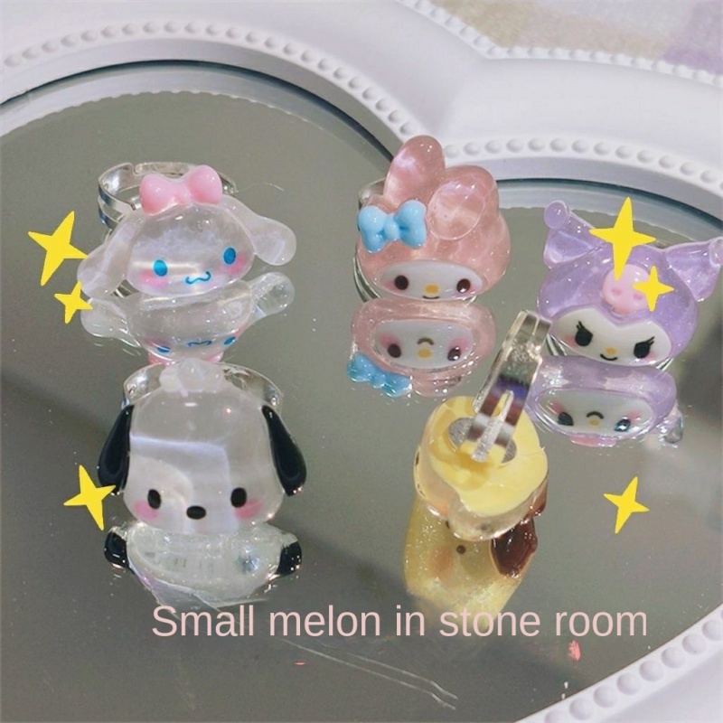 Sanrio Nhẫn Đồ Chơi Đính Pha Lê Trong Suốt Và Bóng Lông Dễ Thương Dành Cho Trẻ Em